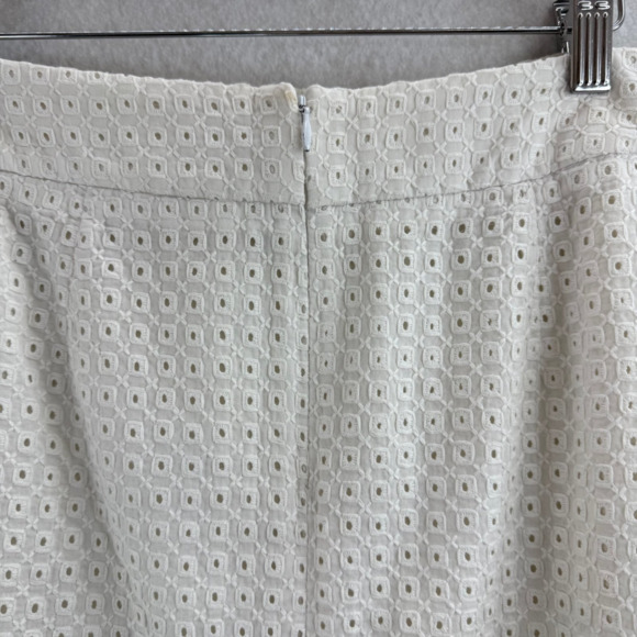 Elliot Lauren Cream Eyelet Classic Knee Length Skirt 10 Sophisticated Minimalist - Picture 6 of 7